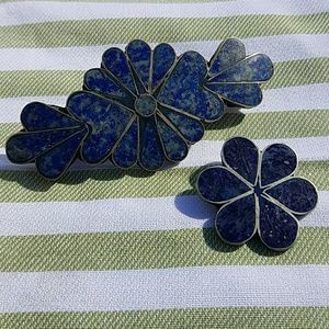 Handmade Lapis lazuli & silver hair clip & pin set